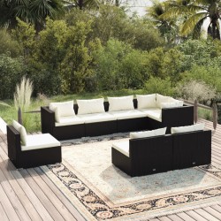 vidaXL 8-tlg. Garten-Lounge-Set mit Kissen Poly Rattan Schwarz