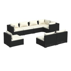 vidaXL 8-tlg. Garten-Lounge-Set mit Kissen Poly Rattan Schwarz