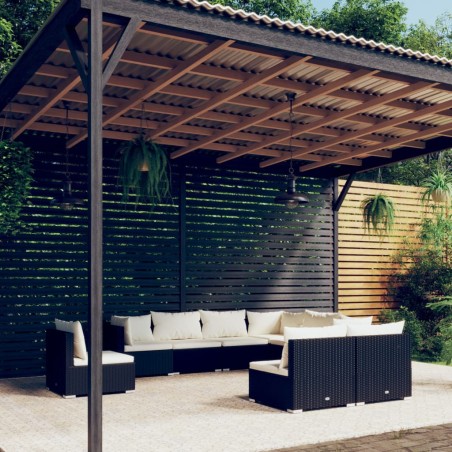vidaXL 9-tlg. Garten-Lounge-Set mit Kissen Poly Rattan Schwarz