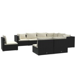 vidaXL 9-tlg. Garten-Lounge-Set mit Kissen Poly Rattan Schwarz