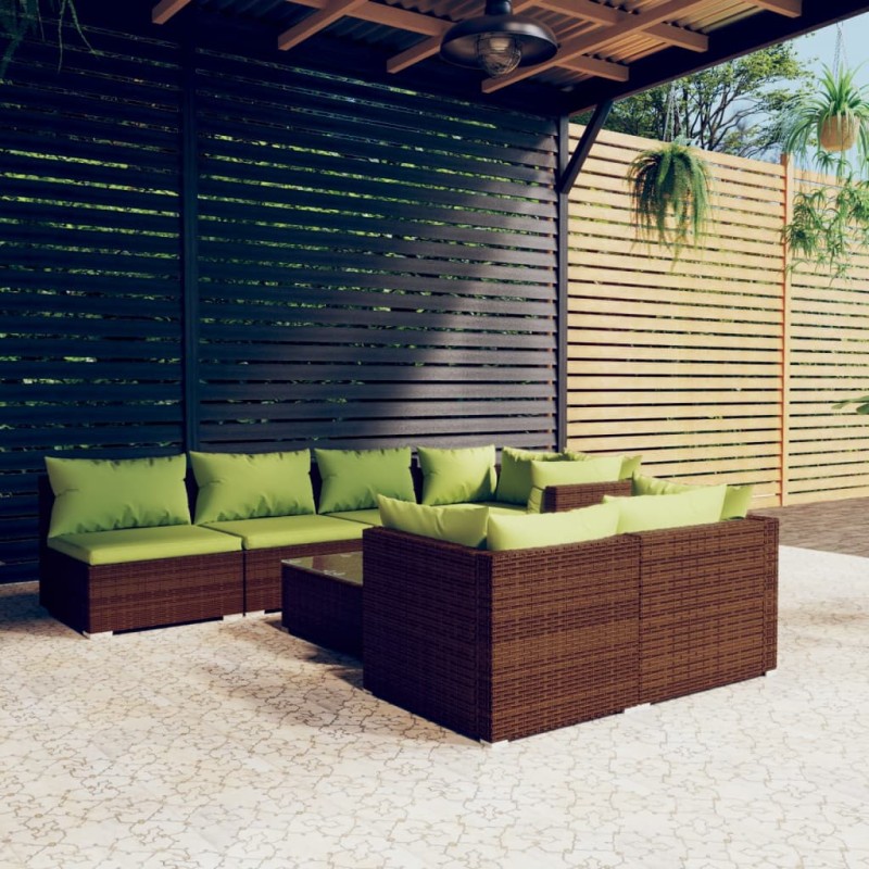vidaXL 8-tlg. Garten-Lounge-Set mit Kissen Braun Poly Rattan vidaXL 8-tlg. Garten-Lounge-Set mit Kissen Braun Poly Rattan