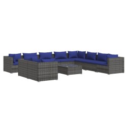 vidaXL 11-tlg. Garten-Lounge-Set mit Kissen Grau Poly Rattan