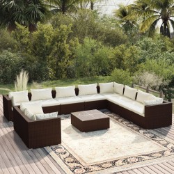 vidaXL 11-tlg. Garten-Lounge-Set mit Kissen Braun Poly Rattan