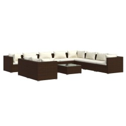 vidaXL 11-tlg. Garten-Lounge-Set mit Kissen Braun Poly Rattan