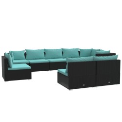 vidaXL 9-tlg. Garten-Lounge-Set mit Kissen Poly Rattan Schwarz
