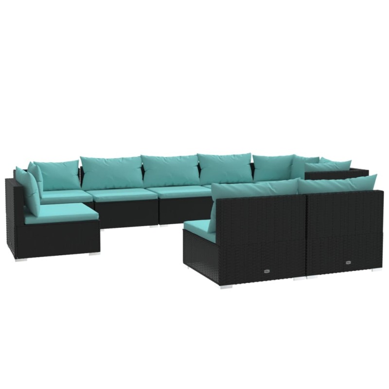 vidaXL 9-tlg. Garten-Lounge-Set mit Kissen Poly Rattan Schwarz vidaXL 9-tlg. Garten-Lounge-Set mit Kissen Poly Rattan Schwarz