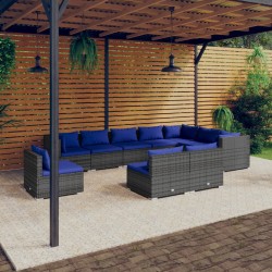 vidaXL 10-tlg. Garten-Lounge-Set mit Kissen Poly Rattan Grau