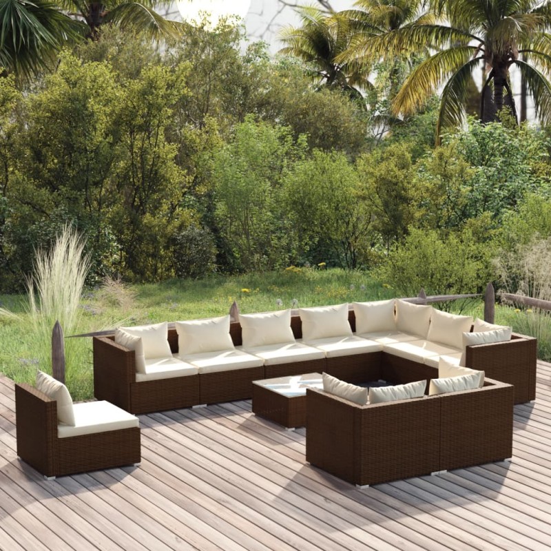 vidaXL 11-tlg. Garten-Lounge-Set mit Kissen Poly Rattan Braun vidaXL 11-tlg. Garten-Lounge-Set mit Kissen Poly Rattan Braun