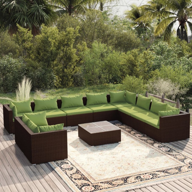 vidaXL 11-tlg. Garten-Lounge-Set mit Kissen Braun Poly Rattan vidaXL 11-tlg. Garten-Lounge-Set mit Kissen Braun Poly Rattan