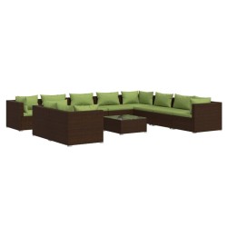 vidaXL 11-tlg. Garten-Lounge-Set mit Kissen Braun Poly Rattan