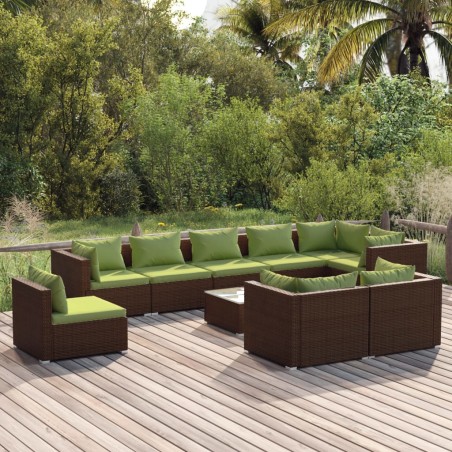 vidaXL 10-tlg. Garten-Lounge-Set mit Kissen Poly Rattan Braun