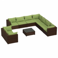 vidaXL 10-tlg. Garten-Lounge-Set mit Kissen Braun Poly Rattan