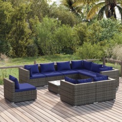 vidaXL 10-tlg. Garten-Lounge-Set mit Kissen Poly Rattan Grau