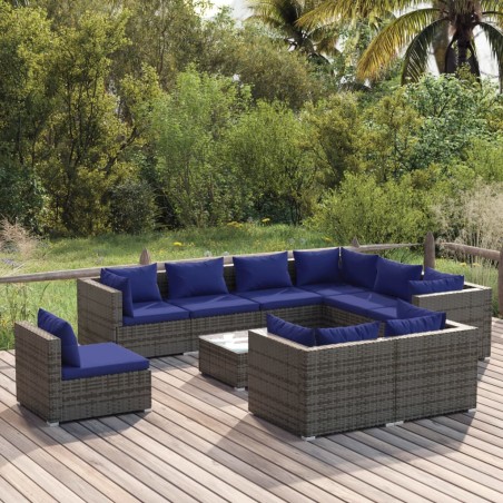 vidaXL 10-tlg. Garten-Lounge-Set mit Kissen Poly Rattan Grau