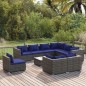 vidaXL 10-tlg. Garten-Lounge-Set mit Kissen Poly Rattan Grau vidaXL 10-tlg. Garten-Lounge-Set mit Kissen Poly Rattan Grau