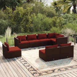 vidaXL 8-tlg. Garten-Lounge-Set mit Kissen Poly Rattan Braun