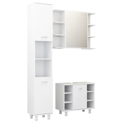 vidaXL 3-tlg. Badmöbel-Set Weiß Holzwerkstoff