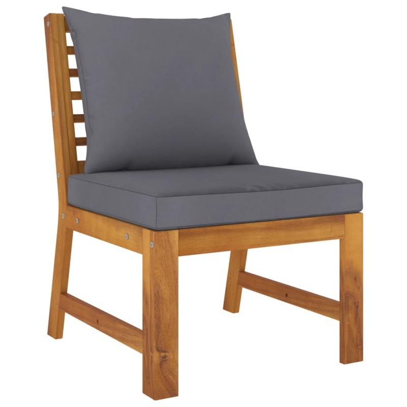 Modular-Mittelsofa mit Dunkelgrauen Kissen Akazie Massivholz Modular-Mittelsofa mit Dunkelgrauen Kissen Akazie Massivholz