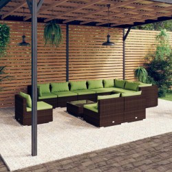 vidaXL 11-tlg. Garten-Lounge-Set mit Kissen Poly Rattan Braun