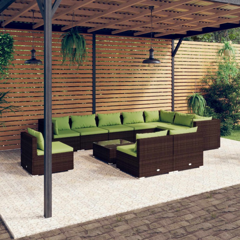vidaXL 11-tlg. Garten-Lounge-Set mit Kissen Poly Rattan Braun vidaXL 11-tlg. Garten-Lounge-Set mit Kissen Poly Rattan Braun