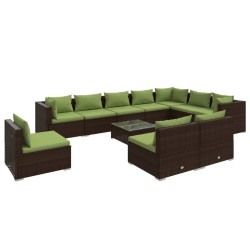 vidaXL 11-tlg. Garten-Lounge-Set mit Kissen Poly Rattan Braun