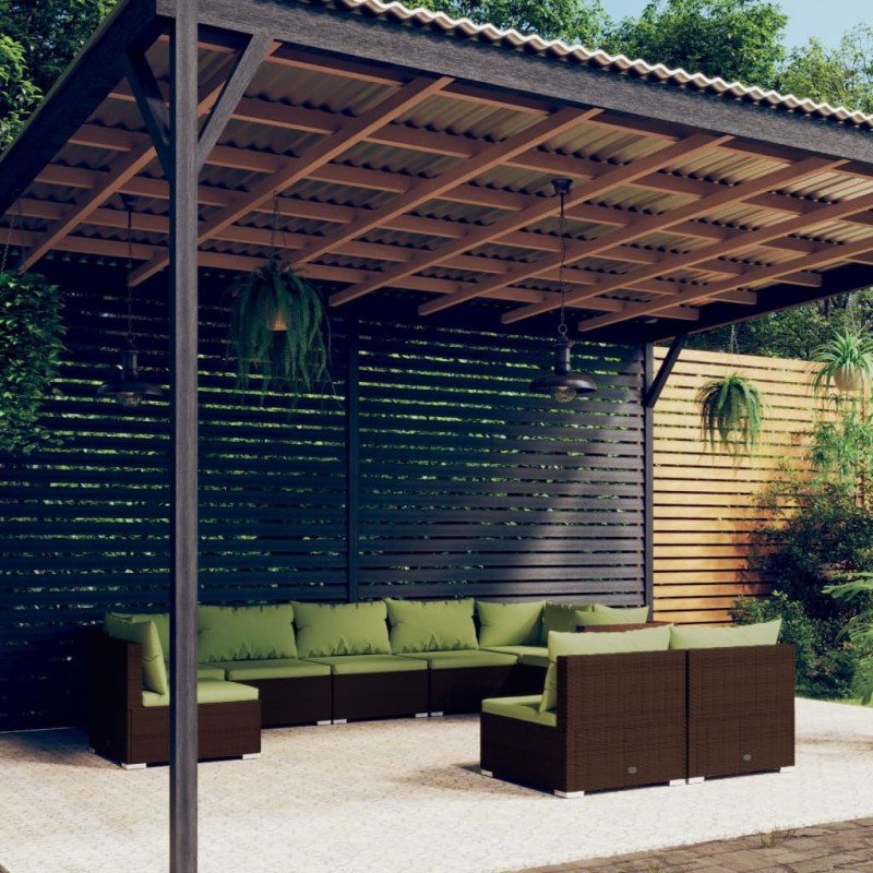 vidaXL 9-tlg. Garten-Lounge-Set mit Kissen Poly Rattan Braun vidaXL 9-tlg. Garten-Lounge-Set mit Kissen Poly Rattan Braun