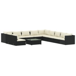 vidaXL 12-tlg. Garten-Lounge-Set mit Kissen Schwarz Poly Rattan