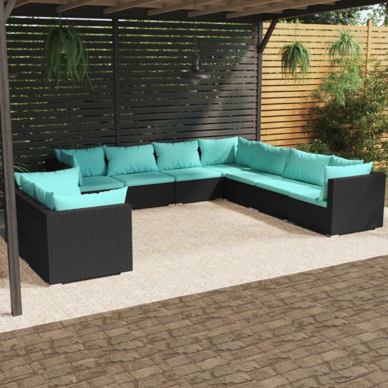 vidaXL 9-tlg. Garten-Lounge-Set mit Kissen Schwarz Poly Rattan vidaXL 9-tlg. Garten-Lounge-Set mit Kissen Schwarz Poly Rattan