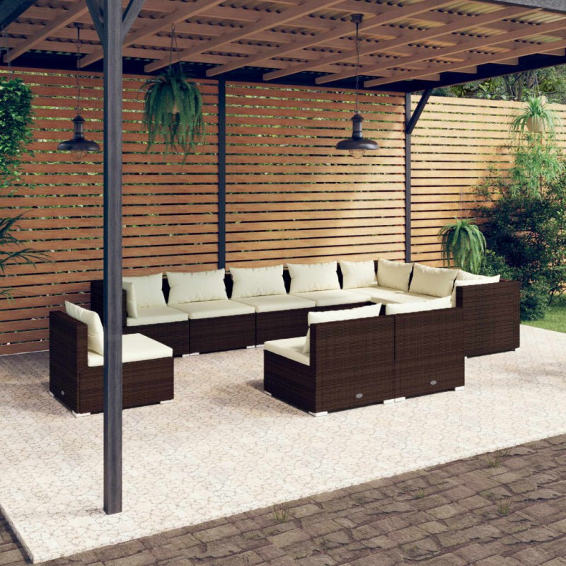 vidaXL 10-tlg. Garten-Lounge-Set mit Kissen Poly Rattan Braun vidaXL 10-tlg. Garten-Lounge-Set mit Kissen Poly Rattan Braun