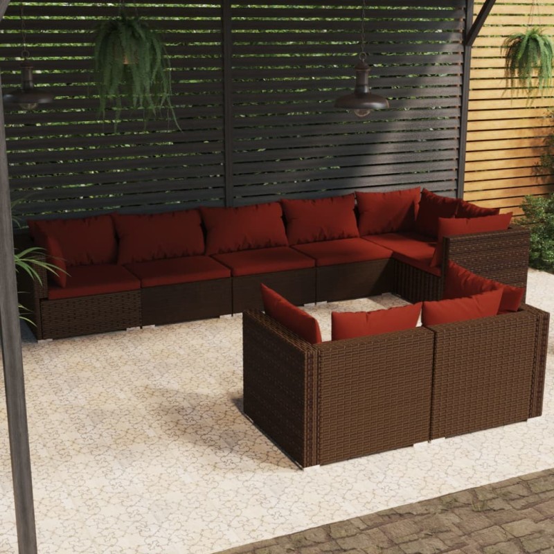 vidaXL 8-tlg. Garten-Lounge-Set mit Kissen Braun Poly Rattan vidaXL 8-tlg. Garten-Lounge-Set mit Kissen Braun Poly Rattan