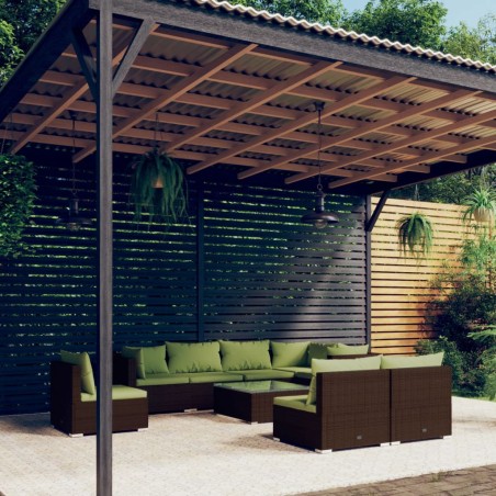 vidaXL 9-tlg. Garten-Lounge-Set mit Kissen Poly Rattan Braun