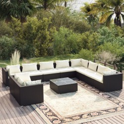 vidaXL 11-tlg. Garten-Lounge-Set mit Kissen Schwarz Poly Rattan