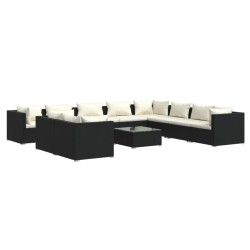 vidaXL 11-tlg. Garten-Lounge-Set mit Kissen Schwarz Poly Rattan