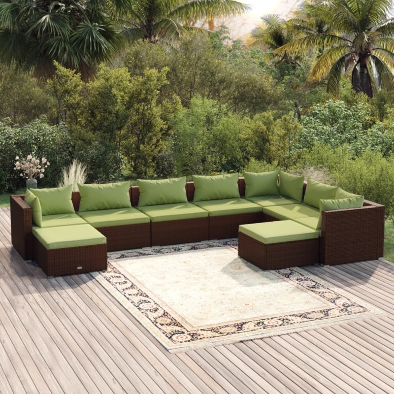 vidaXL 9-tlg. Garten-Lounge-Set mit Kissen Poly Rattan Braun vidaXL 9-tlg. Garten-Lounge-Set mit Kissen Poly Rattan Braun