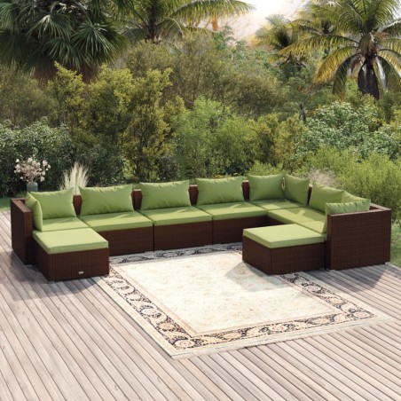 vidaXL 9-tlg. Garten-Lounge-Set mit Kissen Poly Rattan Braun