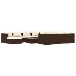 vidaXL 12-tlg. Garten-Lounge-Set mit Kissen Poly Rattan Braun
