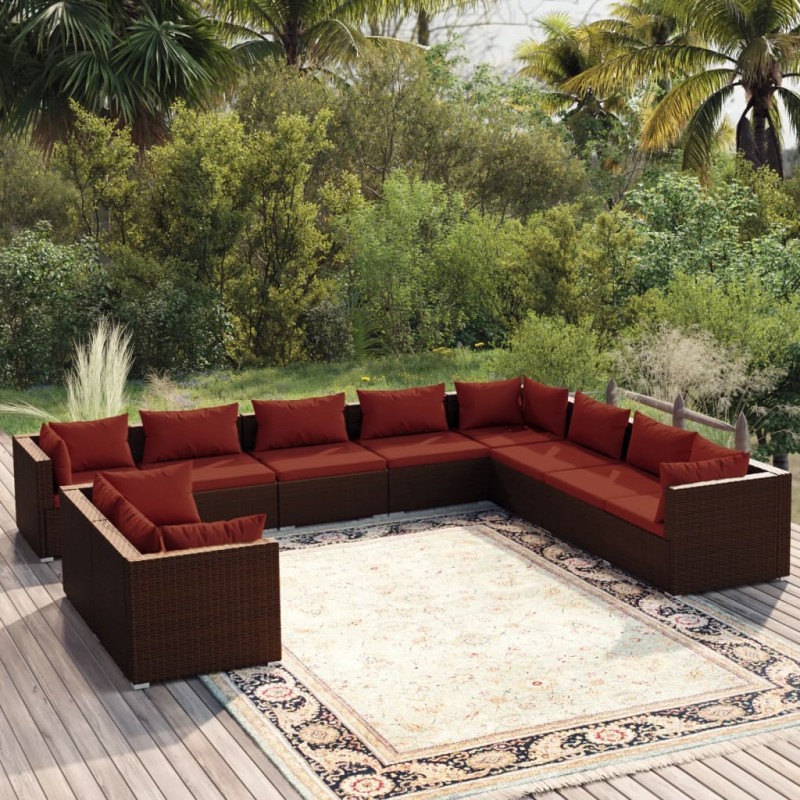 vidaXL 10-tlg. Garten-Lounge-Set mit Kissen Braun Poly Rattan vidaXL 10-tlg. Garten-Lounge-Set mit Kissen Braun Poly Rattan