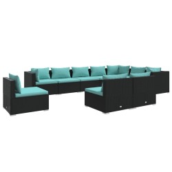 vidaXL 10-tlg. Garten-Lounge-Set mit Kissen Poly Rattan Schwarz