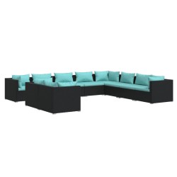 vidaXL 10-tlg. Garten-Lounge-Set mit Kissen Schwarz Poly Rattan