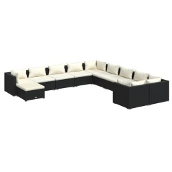 vidaXL 11-tlg. Garten-Lounge-Set mit Kissen Poly Rattan Schwarz
