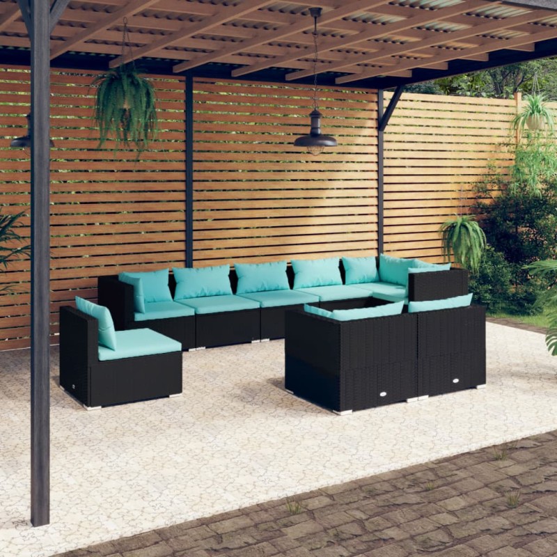 vidaXL 9-tlg. Garten-Lounge-Set mit Kissen Poly Rattan Schwarz vidaXL 9-tlg. Garten-Lounge-Set mit Kissen Poly Rattan Schwarz