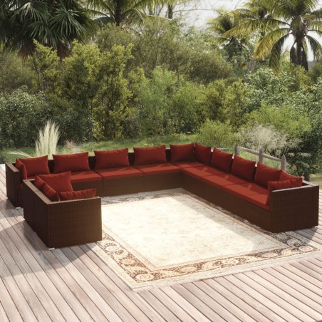 vidaXL 11-tlg. Garten-Lounge-Set mit Kissen Braun Poly Rattan