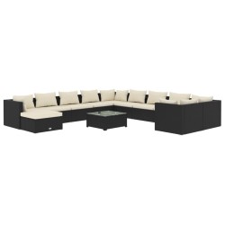vidaXL 12-tlg. Garten-Lounge-Set mit Kissen Poly Rattan Schwarz