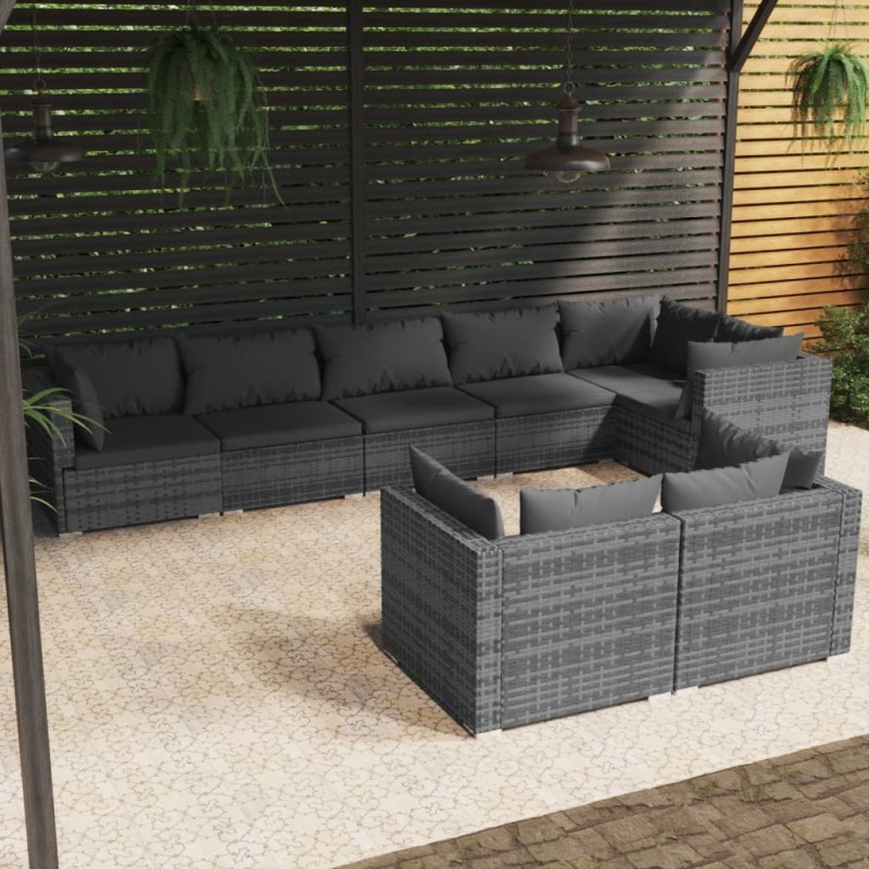 vidaXL 8-tlg. Garten-Lounge-Set mit Kissen Grau Poly Rattan vidaXL 8-tlg. Garten-Lounge-Set mit Kissen Grau Poly Rattan