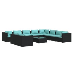 vidaXL 11-tlg. Garten-Lounge-Set mit Kissen Schwarz Poly Rattan