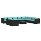 vidaXL 11-tlg. Garten-Lounge-Set mit Kissen Schwarz Poly Rattan vidaXL 11-tlg. Garten-Lounge-Set mit Kissen Schwarz Poly Rattan