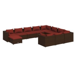vidaXL 11-tlg. Garten-Lounge-Set mit Kissen Poly Rattan Braun