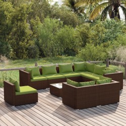 vidaXL 10-tlg. Garten-Lounge-Set mit Kissen Poly Rattan Braun