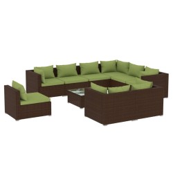 vidaXL 10-tlg. Garten-Lounge-Set mit Kissen Poly Rattan Braun