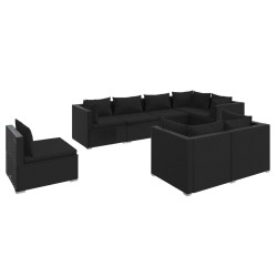 vidaXL 8-tlg. Garten-Lounge-Set mit Kissen Poly Rattan Schwarz